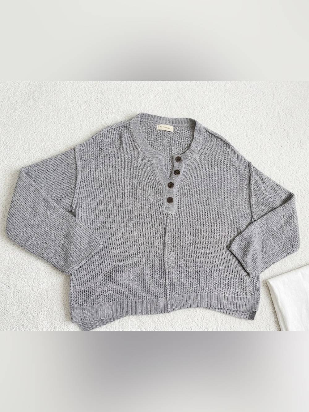 By Together Gray Knit Henley Sweater Long Sleeve Size Medium